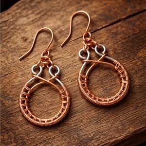 Copper and Silver-tone Wire Earrings
